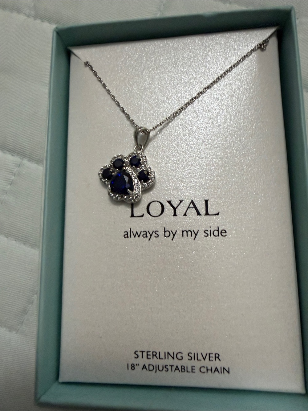 Sterling Silver Blue Paw Pendant Necklace